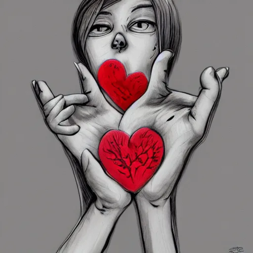 Image similar to drawing of hands ripping a heart into pieces, sadness, dark ambiance, concept by godfrey blow and banksy, featured on deviantart, sots art, lyco art, artwork, photoillustration, poster art