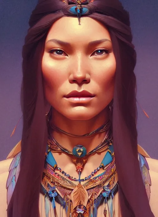 Image similar to portrait of pocahontas, intricate, elegant, highly detailed, my rendition, digital painting, artstation, concept art, smooth, sharp focus, illustration, art by artgerm and greg rutkowski and alphonse mucha and uang guangjian and gil elvgren and sachin teng, symmetry!!