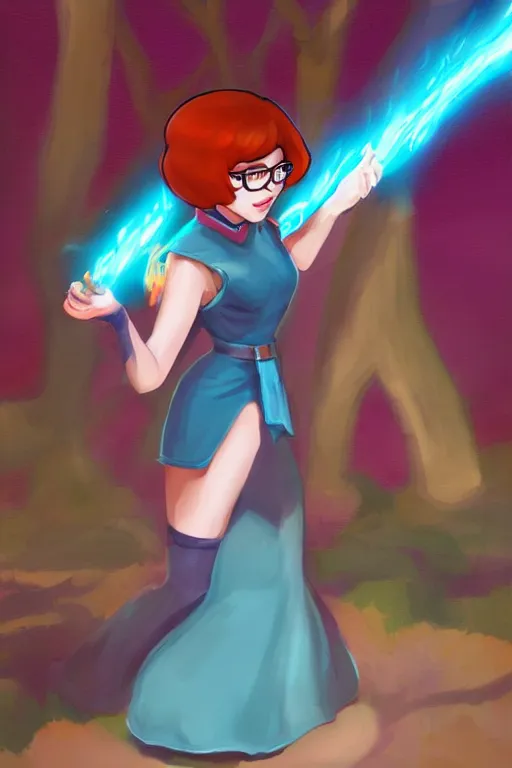 Image similar to Velma from Scooby Doo, final fantasy concept art, loish, digital painting,