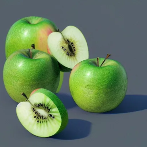 Image similar to half apple half kiwi hybrid, artstation, photorealistic, trending, hd, 4k, 8k