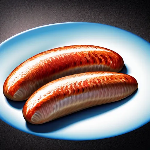 Prompt: photorealistic, half fish half sausage on a plate. sausage with the fins of a fish