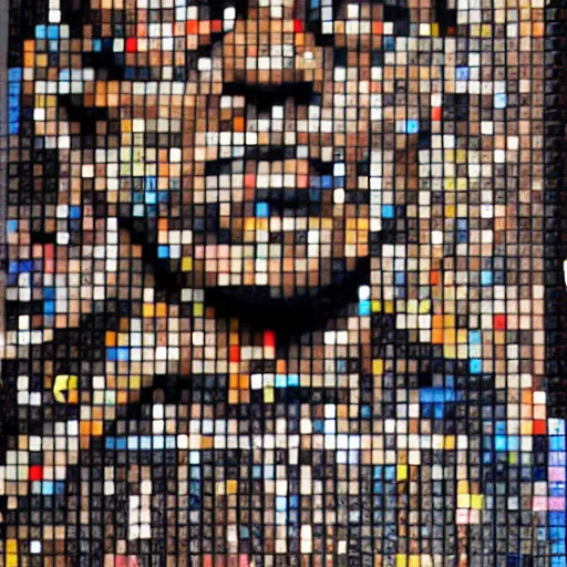 Image similar to a portrait of george clooney, made of a lot of nespresso capsules, mosaic