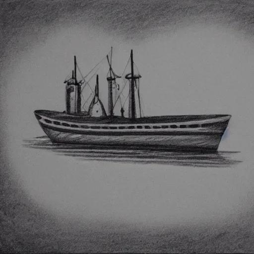 Image similar to A ship on a deserted island, pencil drawing on white background