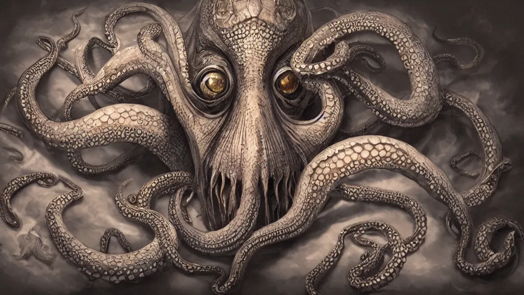 Prompt: a wlop 3 d render of very very very very highly detailed beautiful mystic portrait of a phantom undead octopus goat with snakes around, tattoos by anton pieck, intricate, extremely detailed, digital painting, artstation, concept art, smooth, sharp focus, illustration, intimidating lighting, incredible art,