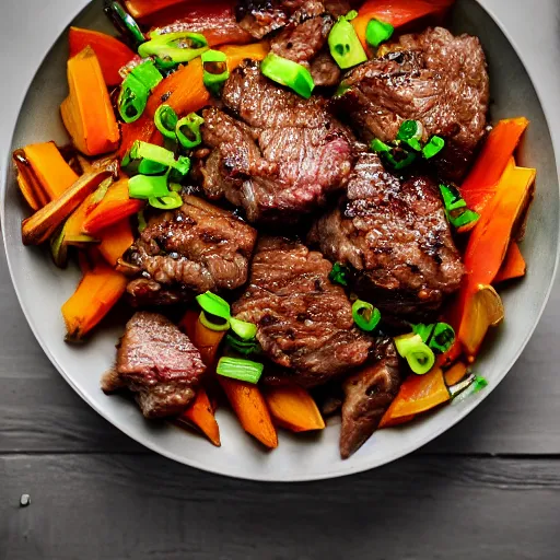 Prompt: a photograph of a bowl of chopped steak, 8 k, mouthwatering, award - winning photography,