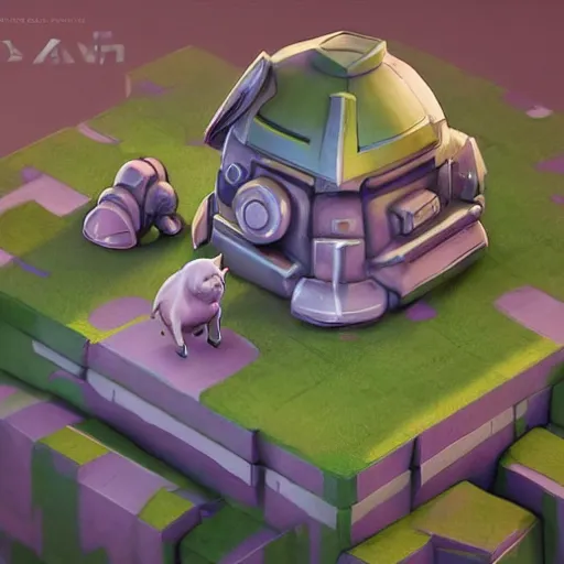 Image similar to Isometric 3D Fantasy Cute and adorable pig Mecha ship, Smooth 3D Illustration, soft render, Servando Lupini, Daniil Kudriavtsev, handpaint texture, Blender, 3DCoat H 648