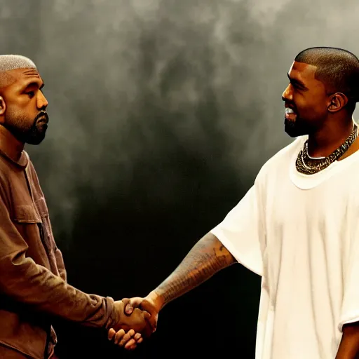 Prompt: Kanye west shaking hands with Jesus, high quality, UHD