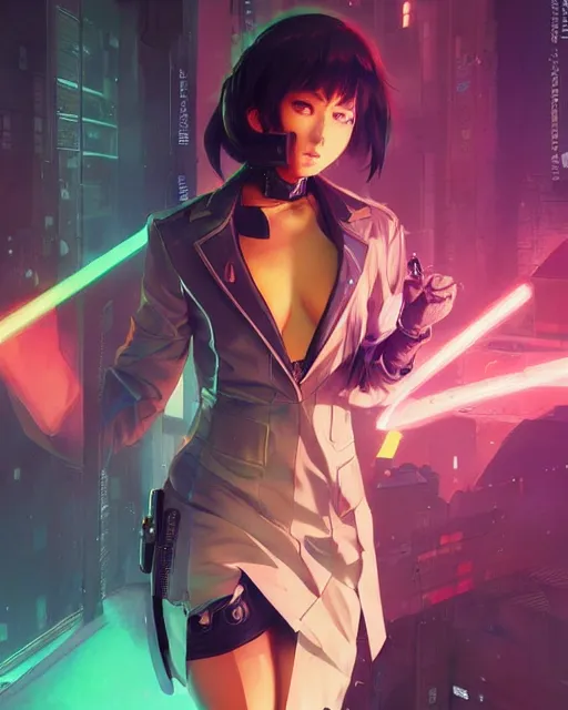 Prompt: anime key visual of a cat lady police officer, neon, cyberpunk, futuristic, stunning, highly detailed, digital painting, artstation, smooth, soft focus, illustration, art by artgerm and greg rutkowski and alphonse mucha