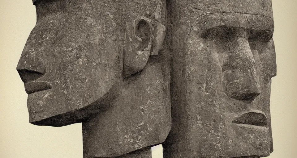 Image similar to architectural drawings of a moai head, photorealistic