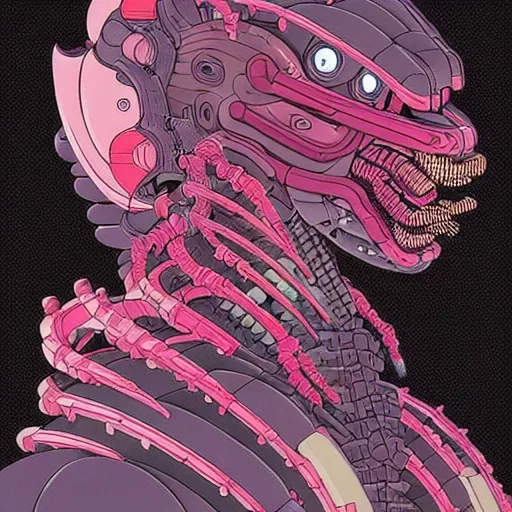 Prompt: a detailed design drawings of a colorful cyberpunk mechanical kaiju creature by tomer hanuka and by katsuhika hokusai trending on artstation