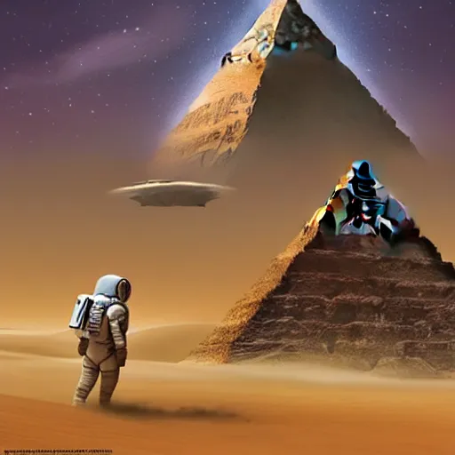 Prompt: epic portrait an space astronaut flying away from an desert world, blurry backround, pyramids, sandstorm, side profile, digital painting, artstation, concept art, soft light, hdri, smooth, sharp focus, illustration, fantasy, intricate, elegant, highly detailed, D&D, matte painting, in the style of Greg Rutkowski and Alphonse Mucha and artemisia, 8k, highly detailed, jurgens, rutkowski, bouguereau, pastoral, rustic, georgic