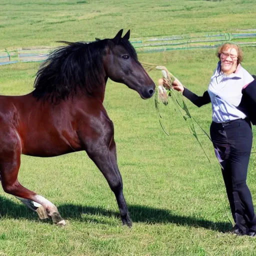 Prompt: the horse got on astranhaft and rides him