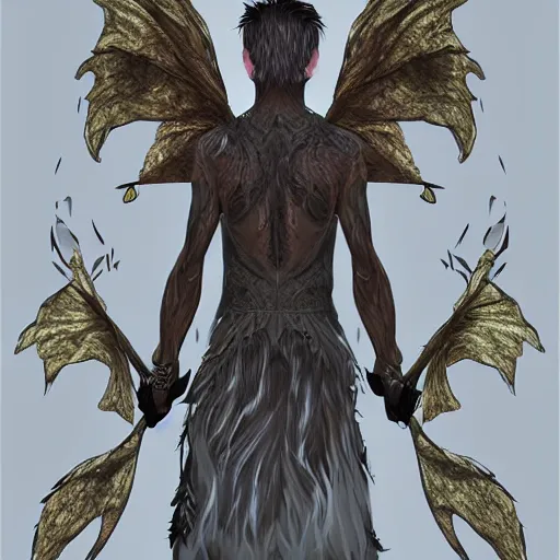 Image similar to Stylized digital art of a male fairy druid with hawk wings, D&D Art, detailed, rim light, diffused, intricate