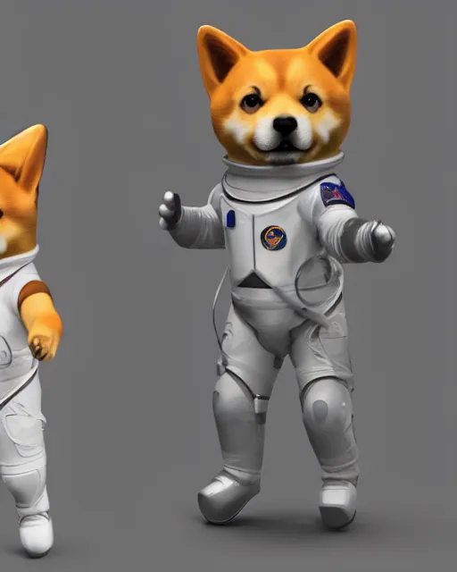 Prompt: a fantasy character with a cute shiba inu head, an astronaut body and a transparent glass helmet ， unreal 5, 8 k