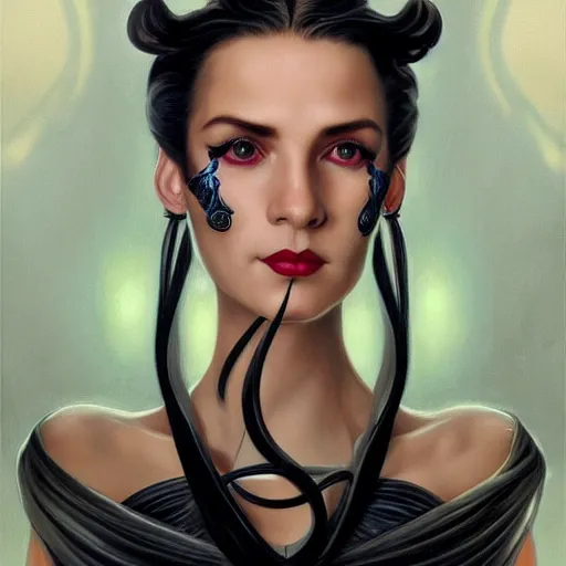 Prompt: an art nouveau, ( streamline moderne ), multi - ethnic and multi - racial portrait in the style of charlie bowater, and donato giancola, and charles dulac. very large, clear, expressive and intelligent eyes. symmetrical, centered, ultrasharp focus, dramatic lighting, photorealistic digital painting, intricate ultra detailed background.