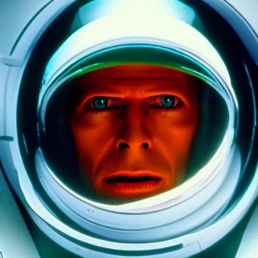 Image similar to film still of David Bowie as David Bowman in 2001 a space odyssey, 4k