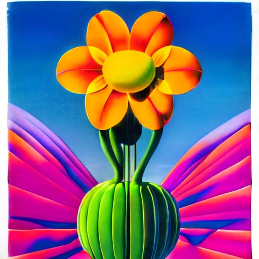 Image similar to flat flower by shusei nagaoka, kaws, david rudnick, airbrush on canvas, pastell colours, cell shaded, 8 k