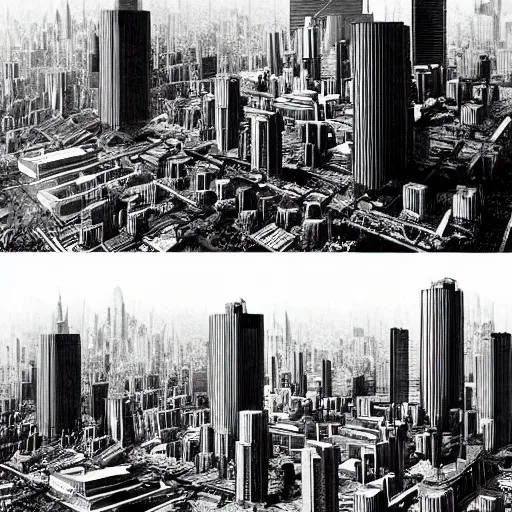 Image similar to epic architecture cyberpunk city landscape, designed by buckminster fuller and nikola tesla