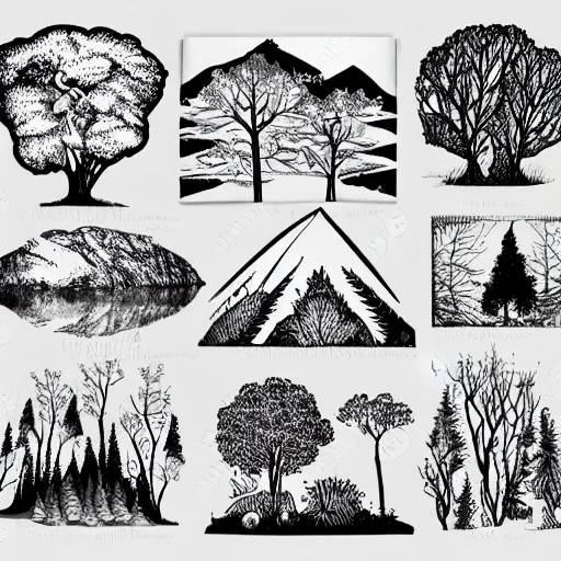 Prompt: hand - drawn nature and forest illustration, ink drawing nature landscape, vector clipart, fine art