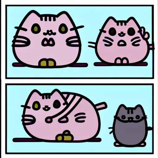 Image similar to Kirby as Pusheen the cat, cartoon illustration, cute