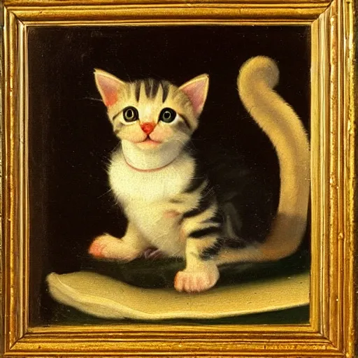 Prompt: original oil painting of a kitten by alessandro allori fra angelico