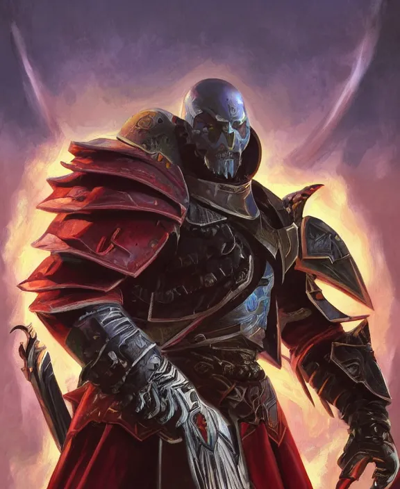 Image similar to final boss warrior, destiny 2, fantasy, man, contrast, highly detailed, digital painting, artstation, concept art, wallpaper, smooth, sharp focus, illustration, illumination, art by larry elmore, jeff easley, clyde waldwell, keith parkinson, daniel r horne