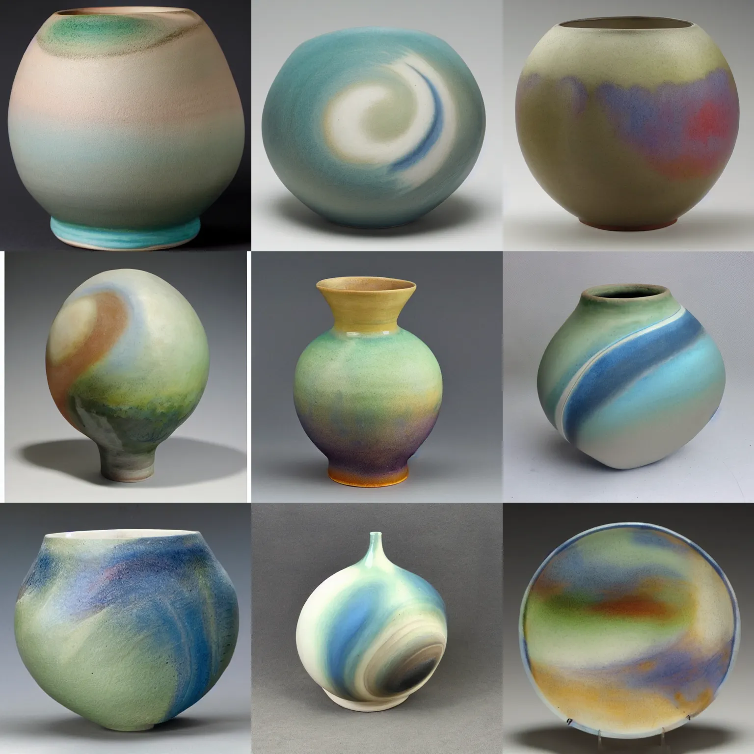 Prompt: a round organic ceramic form with pastel glaze, by thomas moran, hand built ceramics