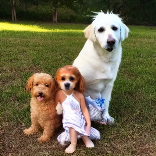 Image similar to a cute dog sitting next to a family