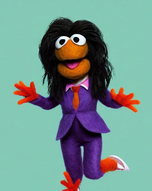 Image similar to kelly kapoor as a muppet. highly detailed felt. hyper real photo. 4 k.