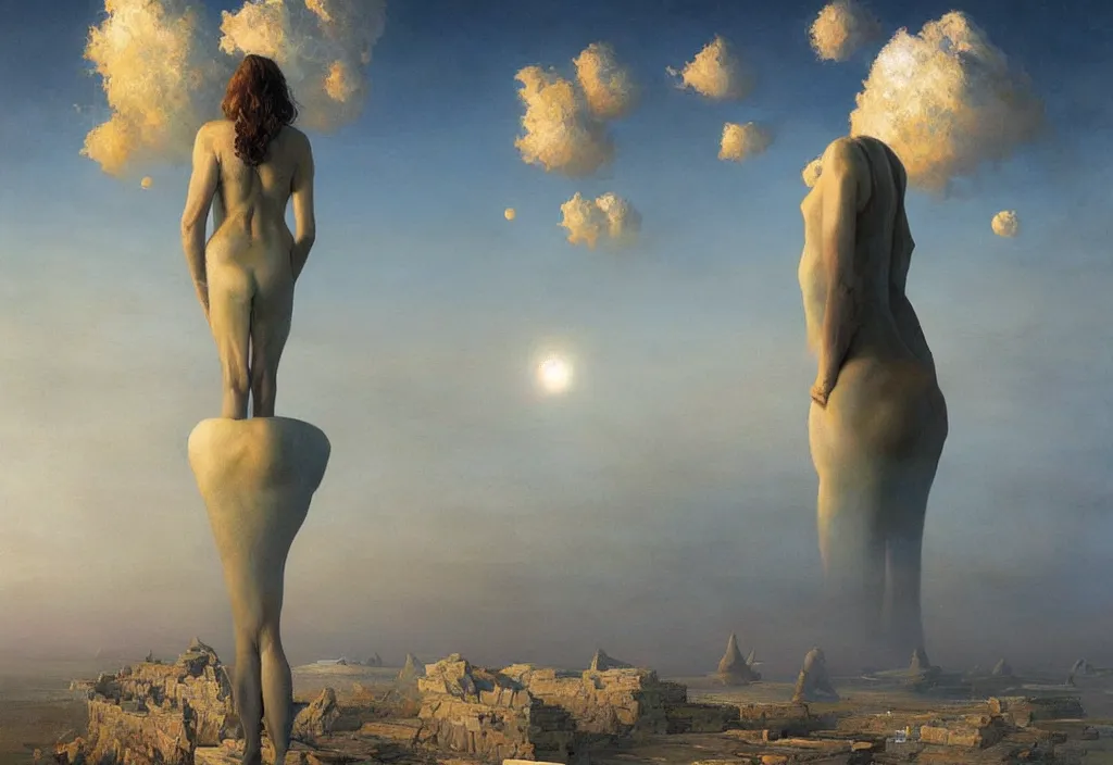 Image similar to thoughts of infinity, art by james gurney and greg rutkowski, surrealism by salvador dali, very detailed, high resolution, inspired by rene magritte, volumetric lighting