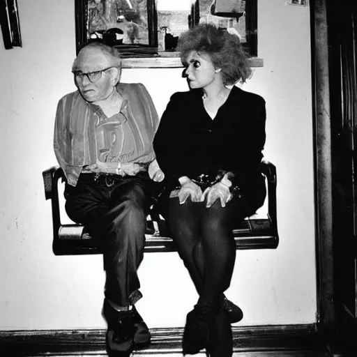 Image similar to old gay couple on a bar photographed by nan goldin, 8 0 s