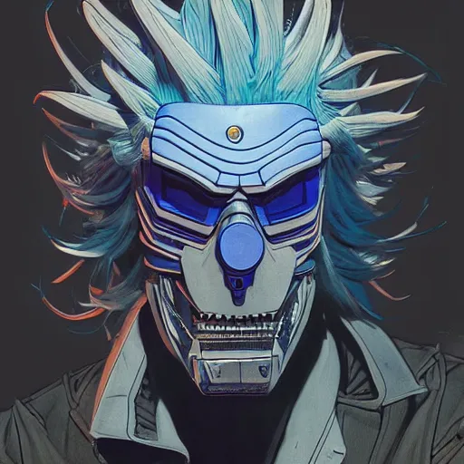Prompt: 2 0 7 7 decepticon rick sanchez portrait by charles vess and james jean and erik jones and rhads, inspired by ghost in the shell, beautiful fine face features, intricate high details, sharp, ultradetailed, 3 d octane render