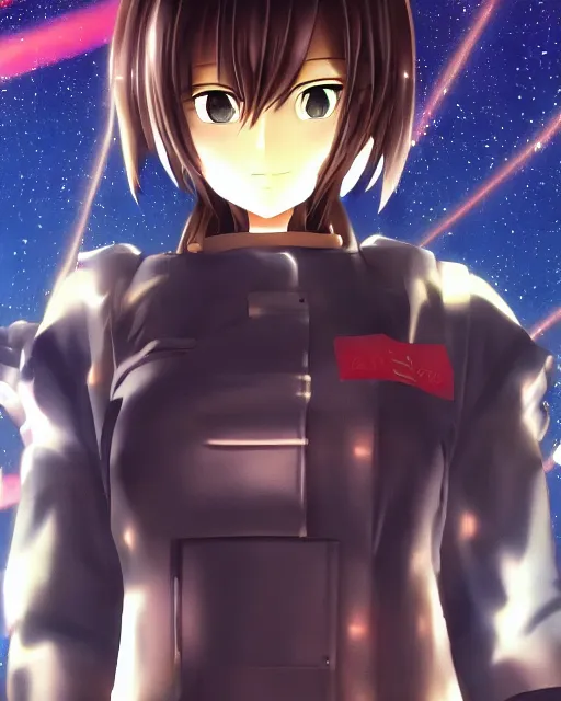 Prompt: full body portrait of anime girl in mechanic armor in night tokyo screenshot of anime by makoto sinkai, perfect face, fine details