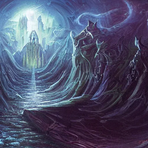 Image similar to a fantasy painting of the void by tomek setowski