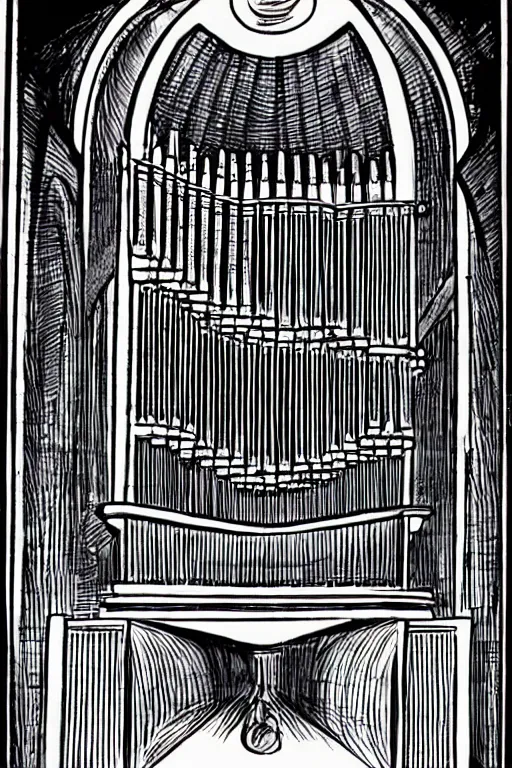 Image similar to pipe organ, bysteve ditko