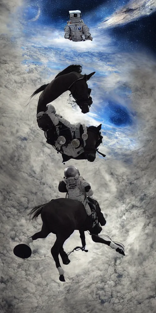 Prompt: astronaut riding horse, upside down reflection