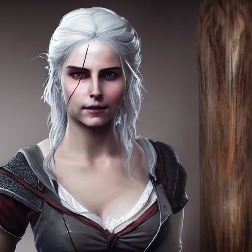 Image similar to Concept art of Ciri from the Witcher 3 in wooden bath, pretty face, 8k, uhd