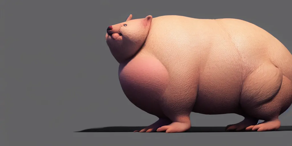 Image similar to a cute fatty animal by neville page, ken barthelmey, carlos huante, sharp focus, trending on artstation, hyper realism, octane render, 8 k, hyper detailed, vivid, ultra detailed, highly detailed, zbrush, concept art, creature design