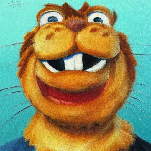 Prompt: A realistic H.R. Griger painting of Garfield