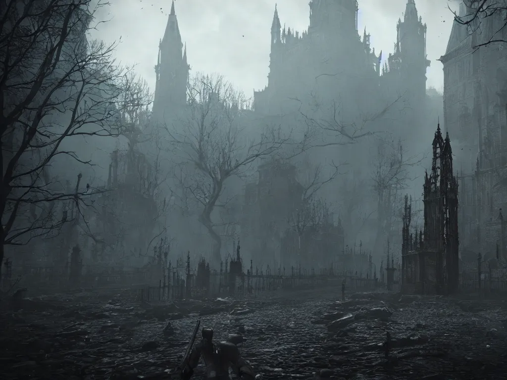 Image similar to bloodborne 2, dark, nighttime, victorian england style, horror, grotesque, serene, haunting, heavy atmosphere, claustrophobic, insanity, High Definition detail, 8K