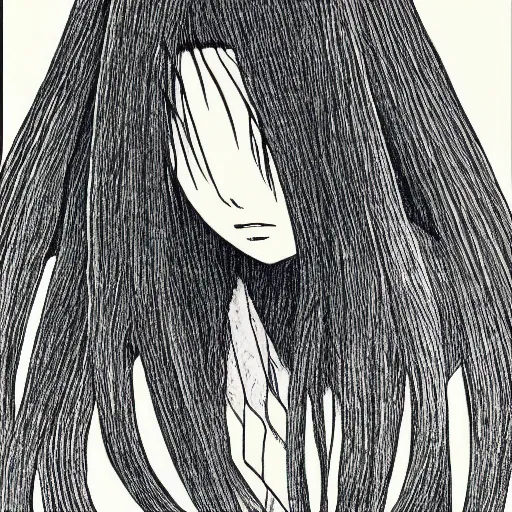 Prompt: Sadako Yamamura by Kentaro Miura, highly detailed, sharp focus, illustration