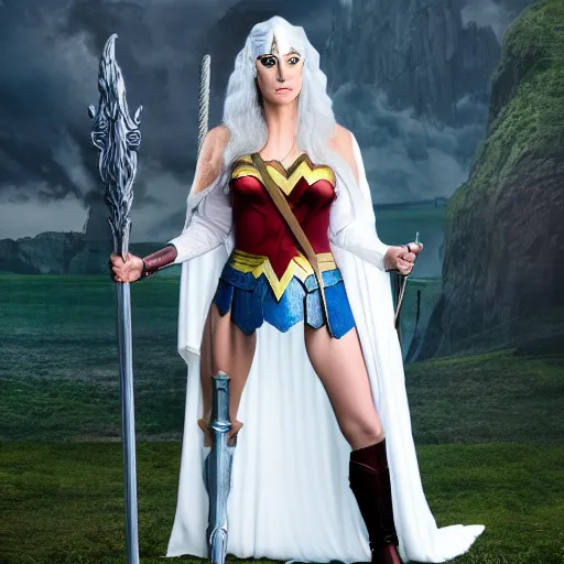 Image similar to gandalf wonder woman, dlsr photo