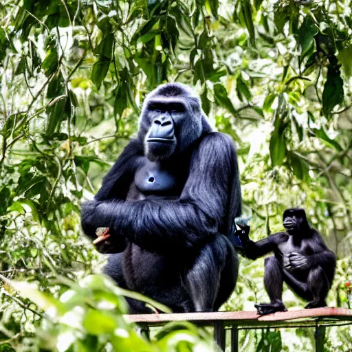 Image similar to A gorilla playing chess while eating pudding in a tree, On the television show Baywatch