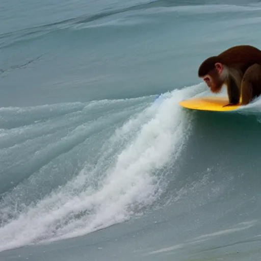 Prompt: monkey surfing a big wave