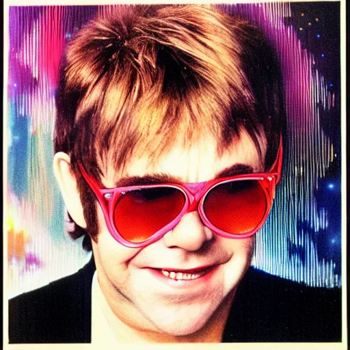 Prompt: visions of Elton John in 1970 in glitch culture TV