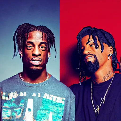 Image similar to ninja and travis scott, photograph, washed out, phone camera