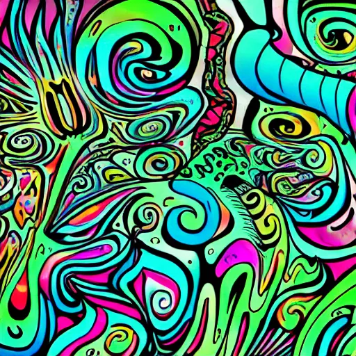 Image similar to psychedelic trippy cartoon couch in the deep dark forest