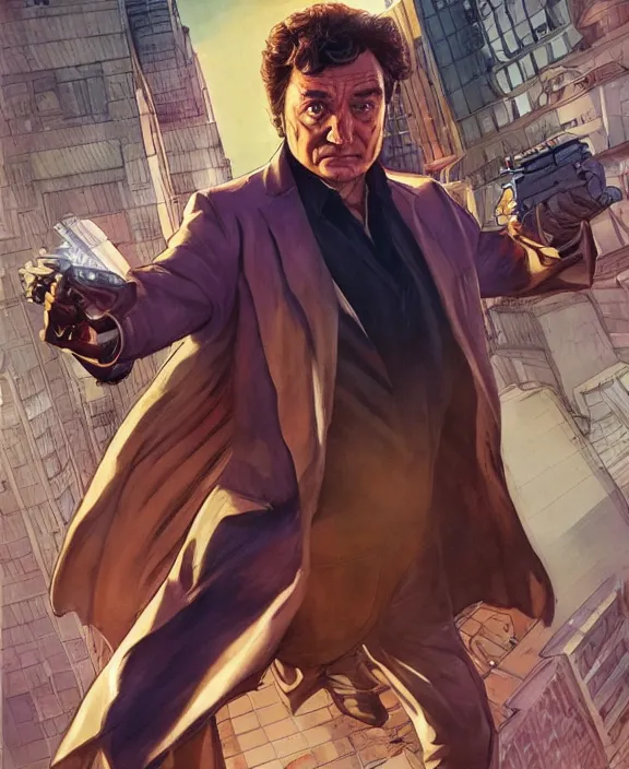 Image similar to Columbo in the Marvel Cinematic universe, official media, highly detailed, centered, artstation, concept art, smooth, sharp focus, illustration, bokeh art by artgerm and donato giancola and Joseph Christian Leyendecker