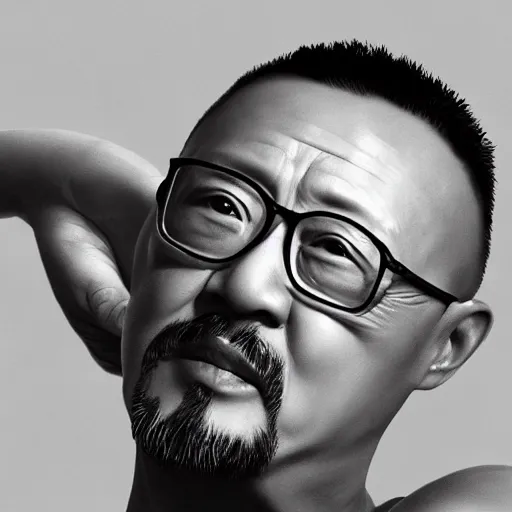 Image similar to a photorealistc digital art of jiang wen shows his muscle, award winning photography, trending on artstation