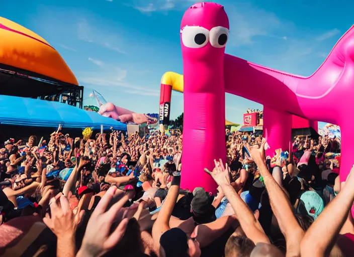 Image similar to photo still of whacky waving inflatable tube man vans warped tour 2 0 1 8!!!!!!!! at age 3 6 years old 3 6 years of age!!!!!!!! getting lit in the pit, 8 k, 8 5 mm f 1. 8, studio lighting, rim light, right side key light